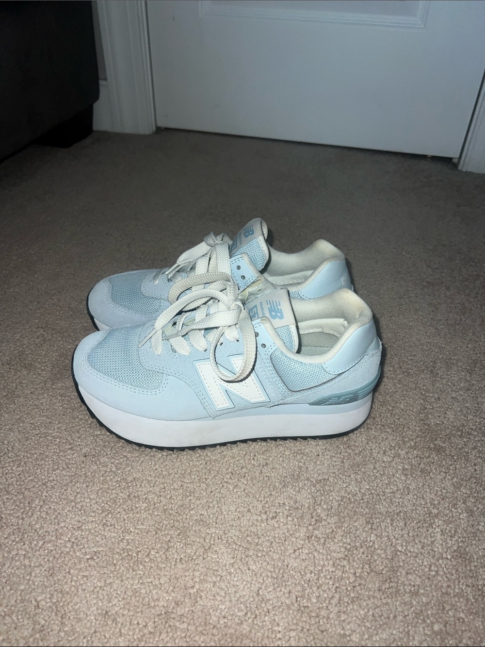 New Balance Women's Light Blue & White Platform Sneakers - Picture 3 of 3